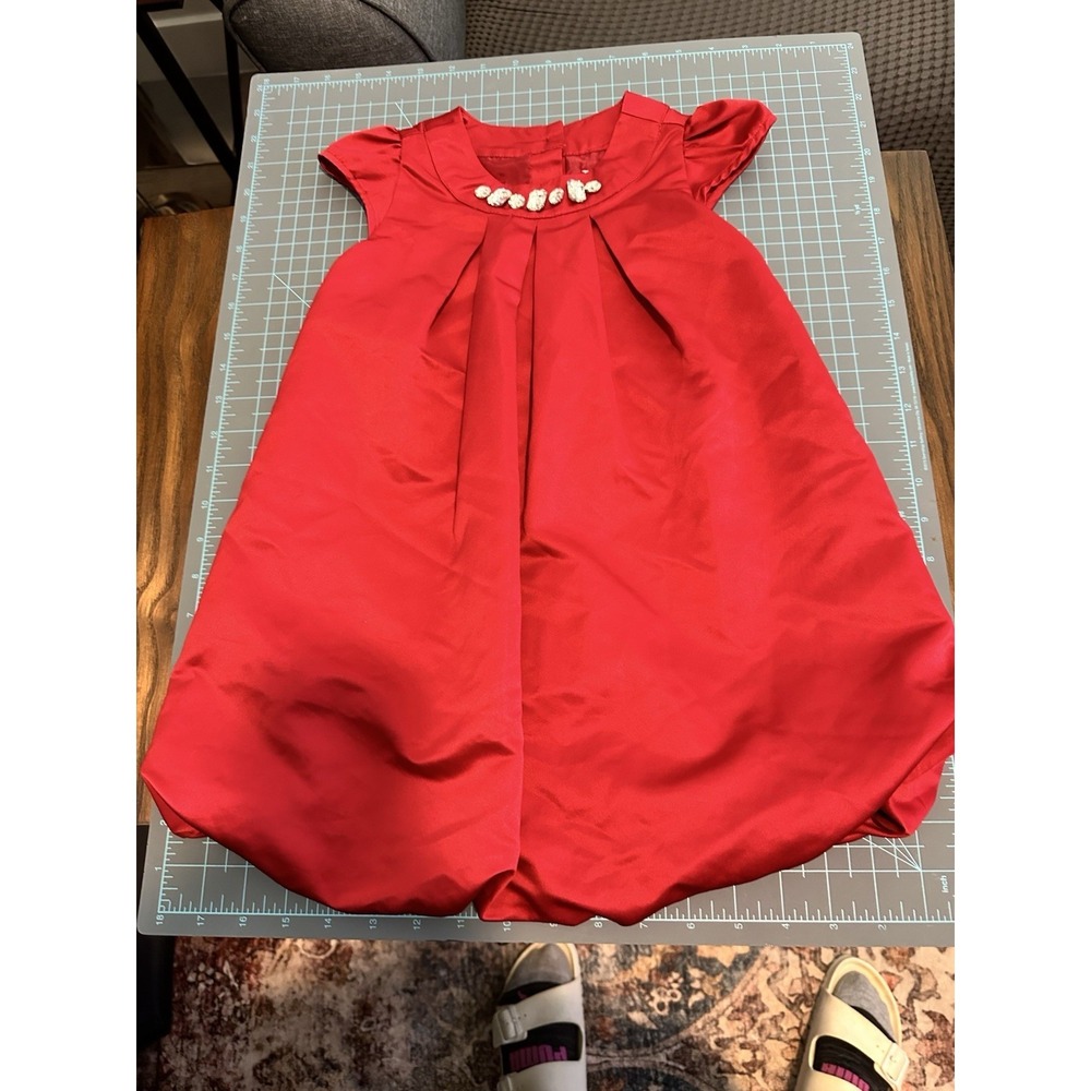 Gymboree Girls 3T Red Satin Jeweled Holiday Valentines Day Bubble Hem Dress